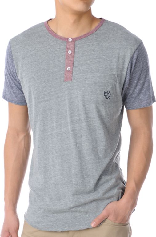Matix Monostack Heather Grey Henley Tee Shirt
