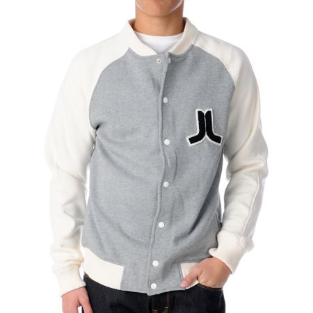 WeSC Balker Grey & White Fleece Varsity Jacket