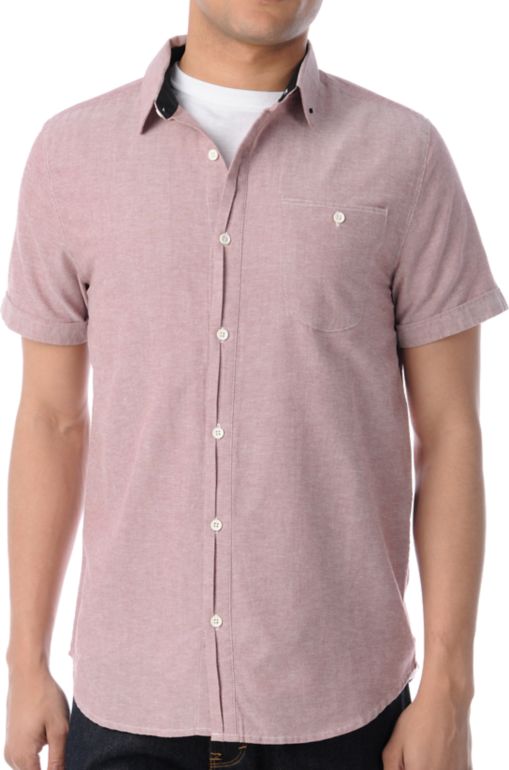 Comune Howard Muted Cherry Red Short Sleeve Button Up Shirt