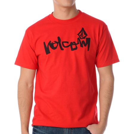 Volcom Taggered Red & Black Tee Shirt 