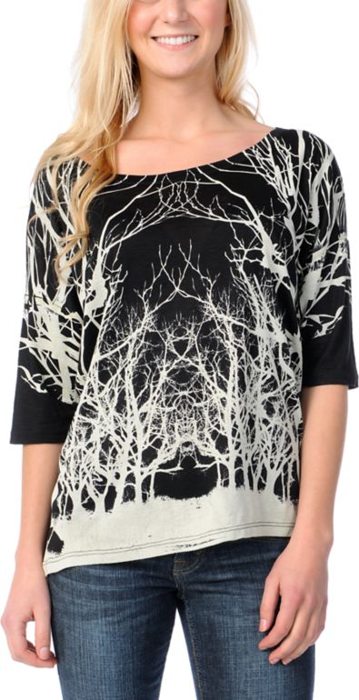 Lira Girls Root Black Slub Oversized Rayon Top