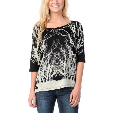 Lira Girls Root Black Slub Oversized Rayon Top