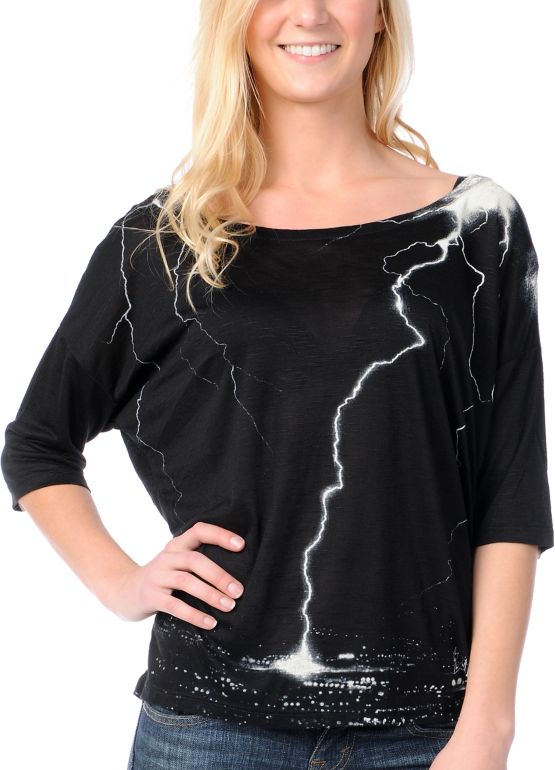 Lira Girls Bolt Black Slub Oversized Rayon Top