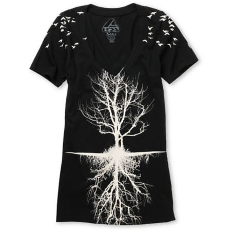 Lira Girls Tree Black V-Neck Tee Shirt 
