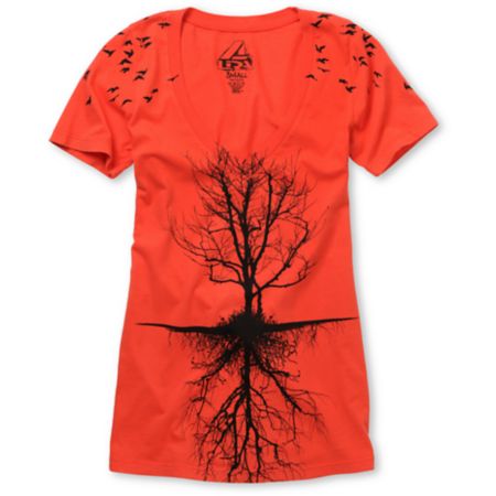 Lira Girls Tree Bright Red V-Neck Tee Shirt 