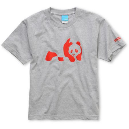 Enjoi Panda Boys Heather Grey & Red Tee Shirt