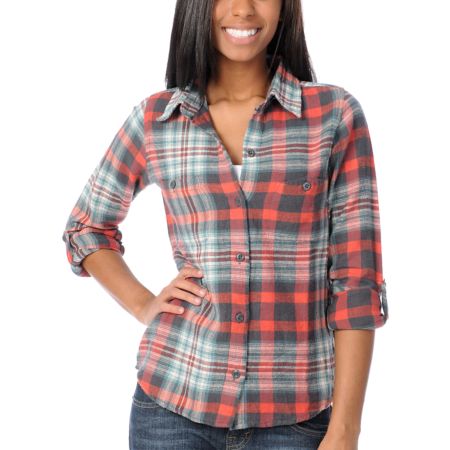 Stussy Girls 90s Plaid Red Flannel Shirt
