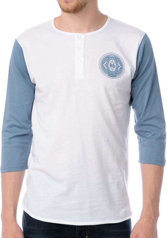 Analog Slider White & Blue Henley Baseball Tee Shirt