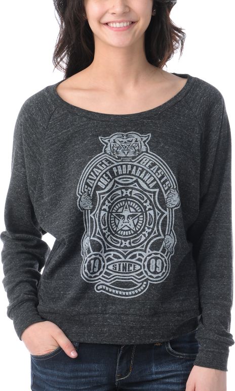 Obey Finlandia Charcoal Boyfriend Fit Raglan Top