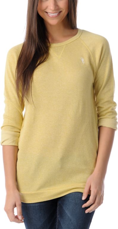 Obey Girls Echo Mountain Mustard Yellow Crew Neck Sweatshirt