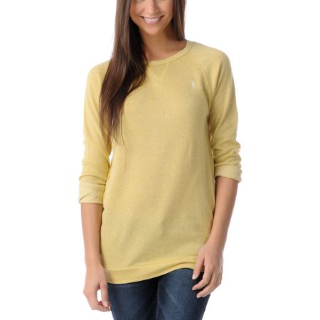 Obey Girls Echo Mountain Mustard Yellow Crew Neck Sweatshirt