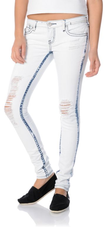 Almost Famous Jody Girls Distressed Acid Wash Super Skinny Jeans