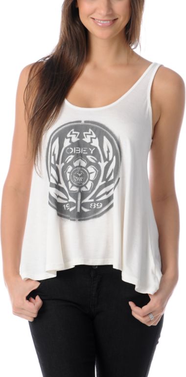 Obey Flower Power Natural White Heartbreaker Crop Tank Top