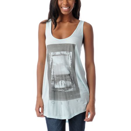 Obey Window In Time Pastel Blue Rayon Tank Top