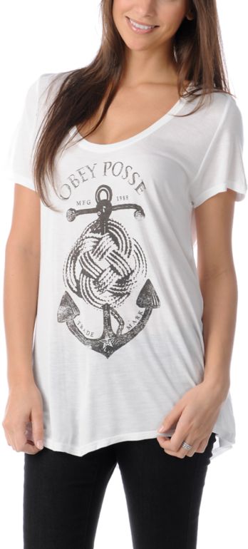 Obey Turks Anchor Natural White Rayon Tee Shirt