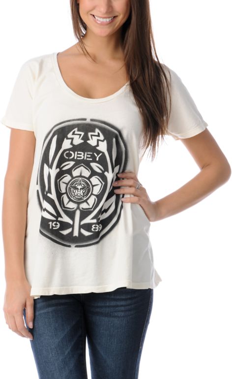 Obey Flower Power Dolman Natural White Tee Shirt