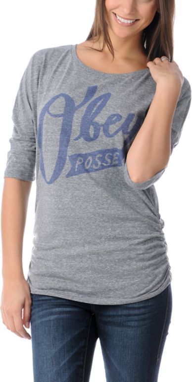 Obey Classic Posse Girls Grey Tri Blend Dolman Top