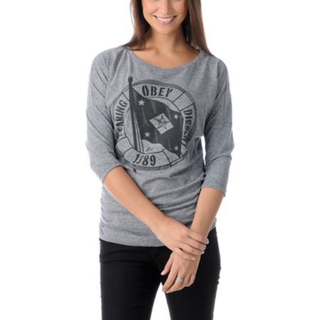Obey Mutiny On Board Girls Grey Tri-Blend Dolman Top