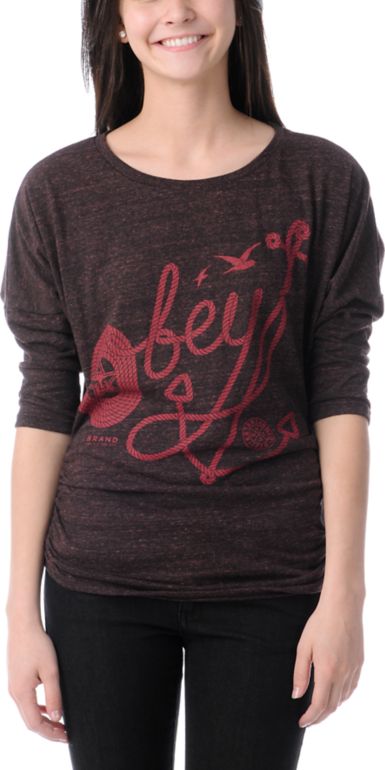 Obey Anchor Crate Heather Red Tri Blend Dolman Top