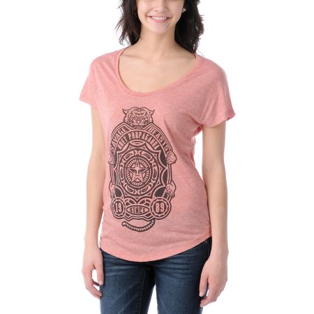 Obey Girls Savage Beasts Red Mock Twist Dolman Top