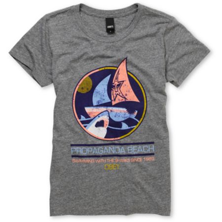 Obey Girls Propaganda Beach Heather Grey Tee Shirt