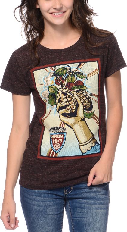 Obey Grenade Burgundy Red Tri-Blend Tee Shirt