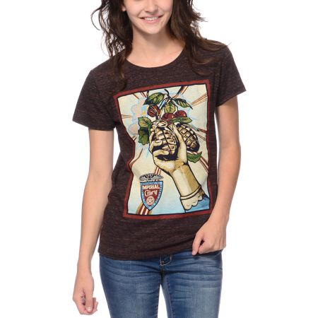 Obey Grenade Burgundy Red Tri-Blend Tee Shirt