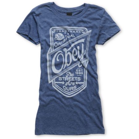 Obey Girls The Streets Are Ours Heather Blue Crew Tee Shirt