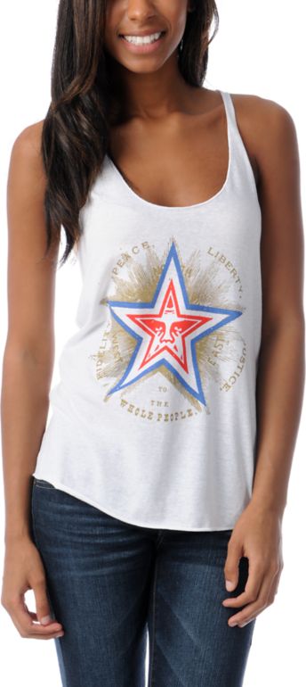 Obey Girls Peace Liberty Star Racer Back Tank Top