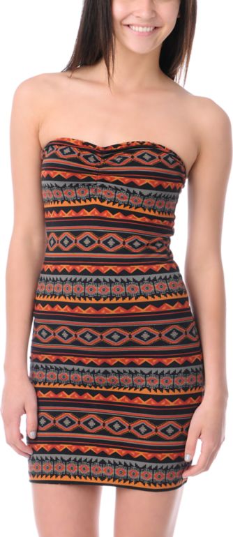 Obey Girls Southwest Summer Body Con Strapless Dress