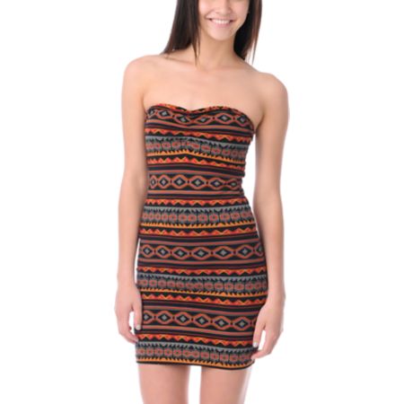 Obey Girls Southwest Summer Body Con Strapless Dress
