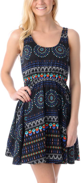 Element Sharon Black Crochet Back Tank Dress