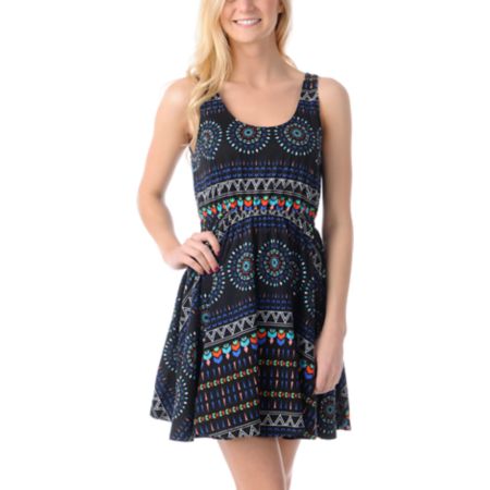 Element Sharon Black Crochet Back Tank Dress
