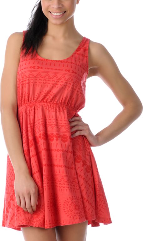 Element Sharon Fire Red Crochet Back Tank Dress