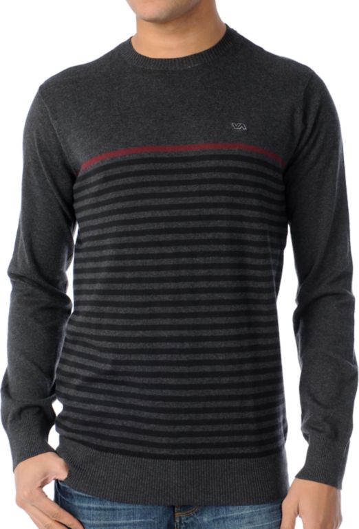 RVCA Abner Grey Striped Crew Neck Sweater