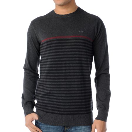 RVCA Abner Grey Striped Crew Neck Sweater