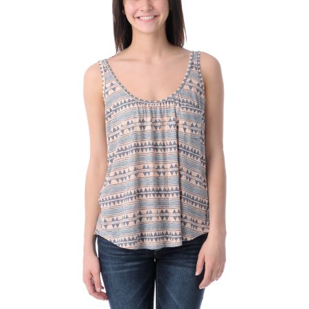 Billabong In Pieces Peach & Blue Tribal Print Tank Top