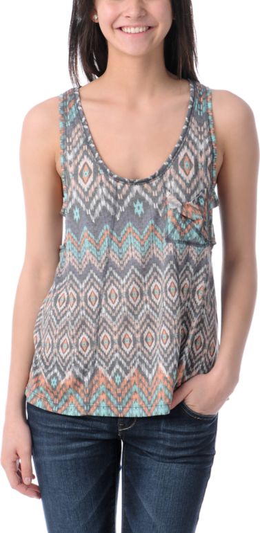 Billabong Dont Change Native Print Hi-Low Tank Top