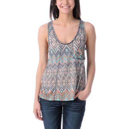 Billabong Dont Change Native Print Hi-Low Tank Top