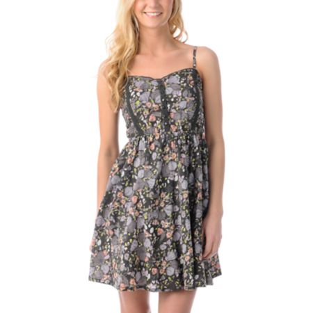 Billabong Perla Charcoal & Pink Printed Woven Dress
