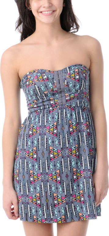 Billabong Charity Bandeau Grey Print Tube Dress