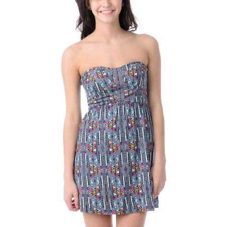 Billabong Charity Bandeau Grey Print Tube Dress