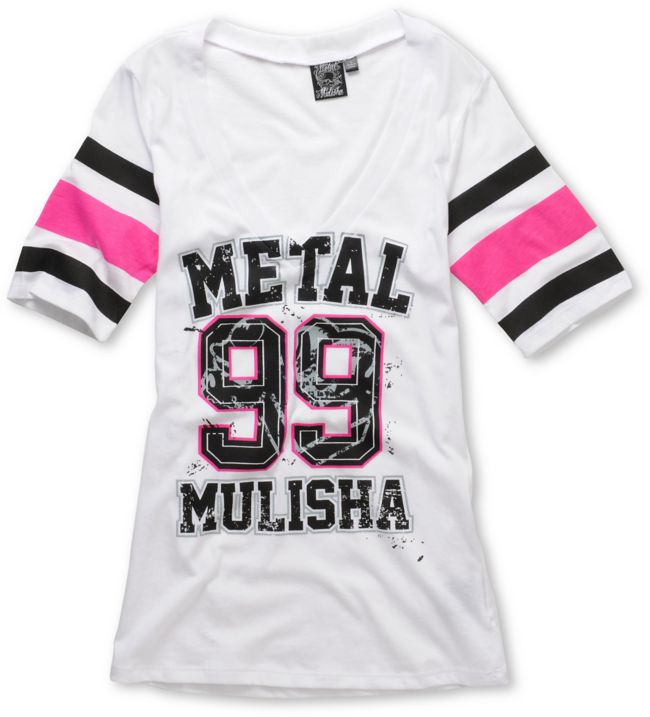 Metal Mulisha Girls Lucky White V-Neck Football Tee Shirt