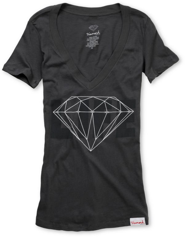 Diamond Supply Diamond Life Girls Charcoal V-Neck Shirt