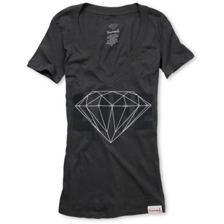 Diamond Supply Diamond Life Girls Charcoal V-Neck Shirt