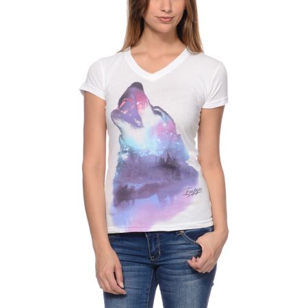 Empyre Girls Wolfy White V-Neck Tee Shirt 
