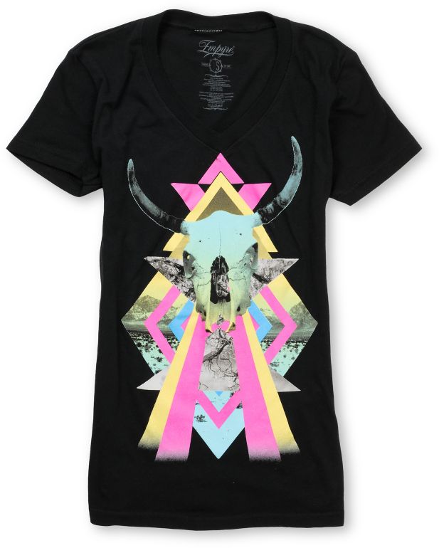Empyre Girls Skulledelic Black V-Neck Tee Shirt