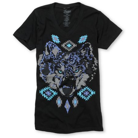 Empyre Wolf Spirit Girls Black V-Neck Tee Shirt