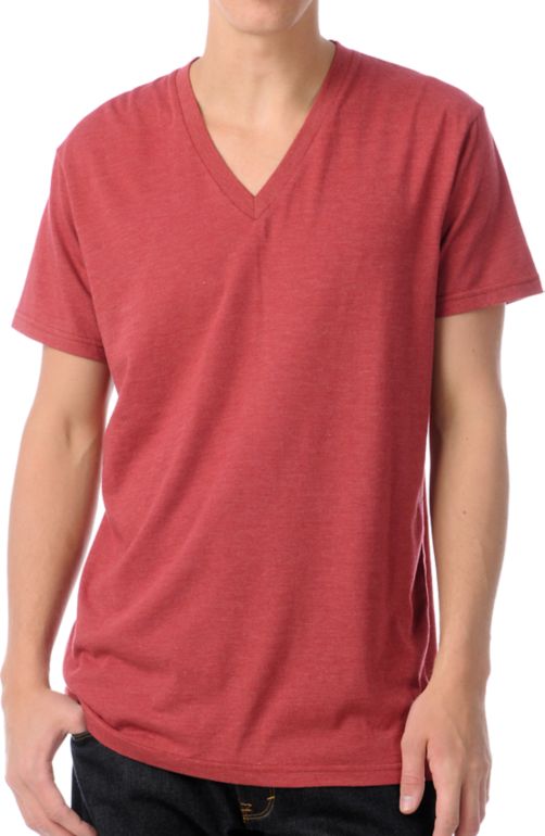 Zine Deuce Heather Red V-Neck Tee Shirt