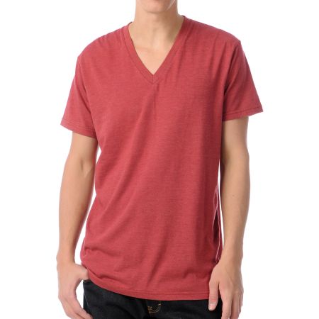 Zine Deuce Heather Red V-Neck Tee Shirt